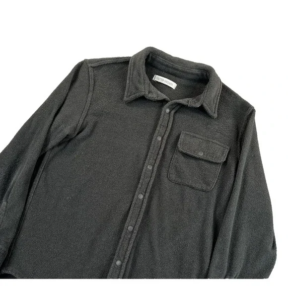 Outerknown Shirt Jacket Mens Small Gray Snap Front Terry Fleece Shacket Pocket - Picture 1 of 11